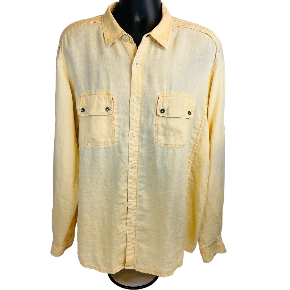 Tommy Bahama 100% Linen Shirt Mens XL Button Up Long Sleeve Beach Summer Yellow